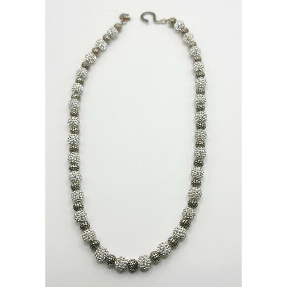 Sterling Aya Jordan Crystal Ball Textured Bead Hook Clasp Necklace 8mm 17" - Picture 2 of 7